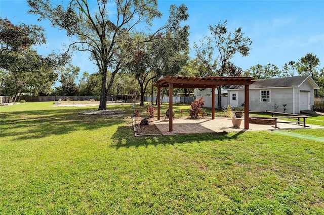 11305 Sweet Bay Ct, Riverview, FL 33569 - view of yard with a pergola, a patio, and an outbuilding