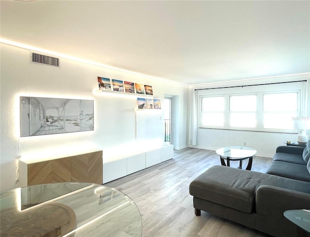 living room with light hardwood / wood-style floors