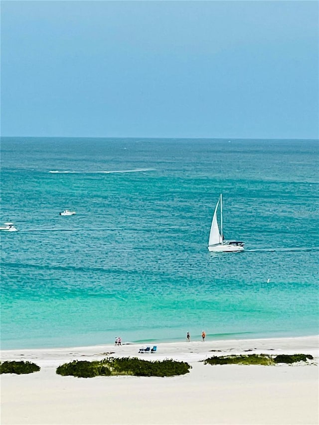 property view of water featuring a beach view