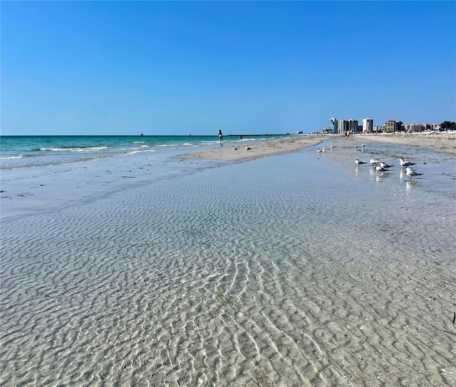 property view of water featuring a beach view