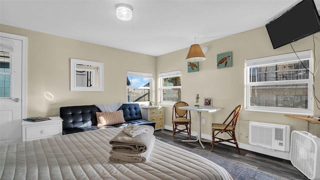 living room with dark hardwood / wood-style floors