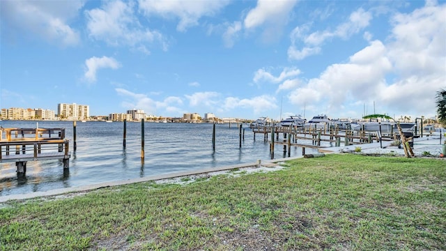 dock area featuring a water view