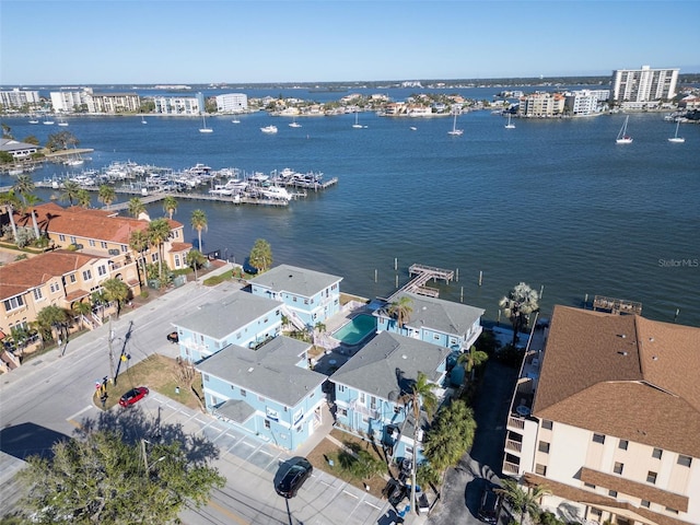 aerial view featuring a water view