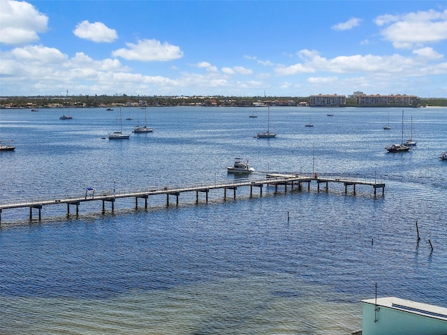 view of dock with a water view