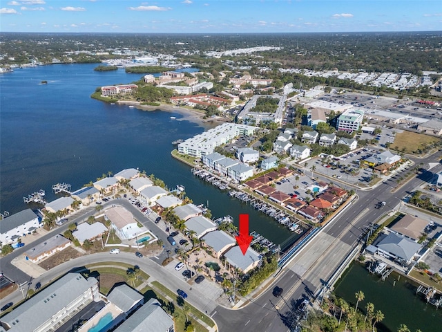 aerial view featuring a water view