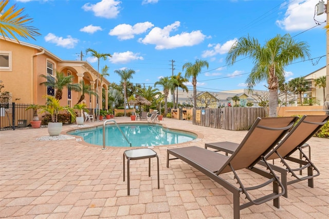 view of pool with a patio and fence