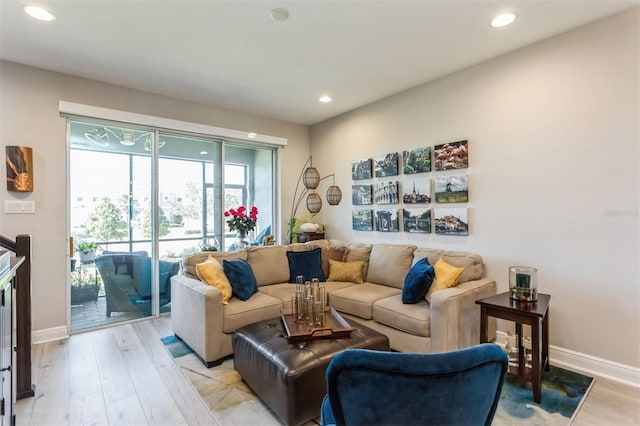 living room featuring light wood-type flooring