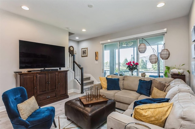 living room with light hardwood / wood-style floors