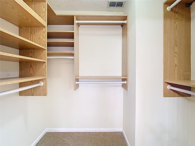 walk in closet featuring carpet flooring