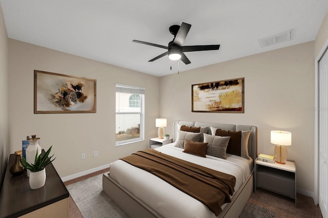 bedroom with carpet floors and ceiling fan