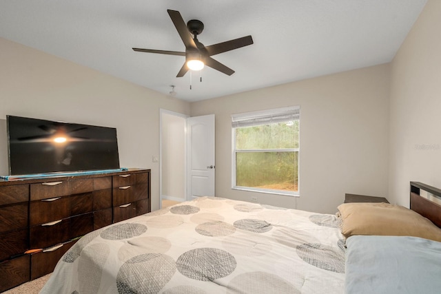 bedroom featuring carpet and ceiling fan