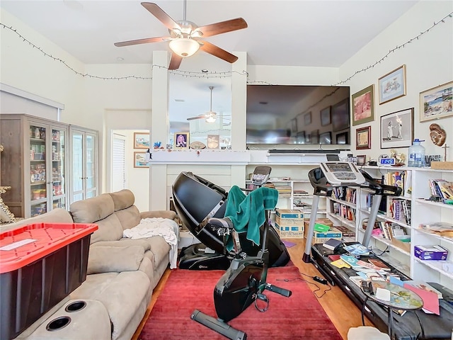 office space featuring ceiling fan and wood-type flooring