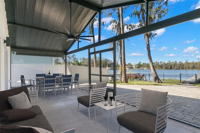 view of patio / terrace with a water view