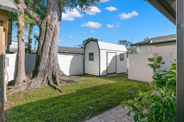 view of yard with a storage shed