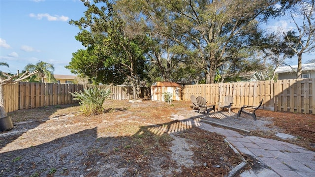 view of yard featuring a shed