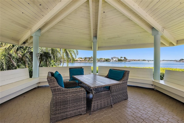 view of patio / terrace with a water view