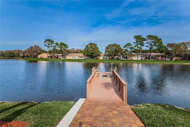 view of dock with a water view