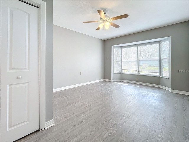 spare room featuring ceiling fan and light hardwood / wood-style floors