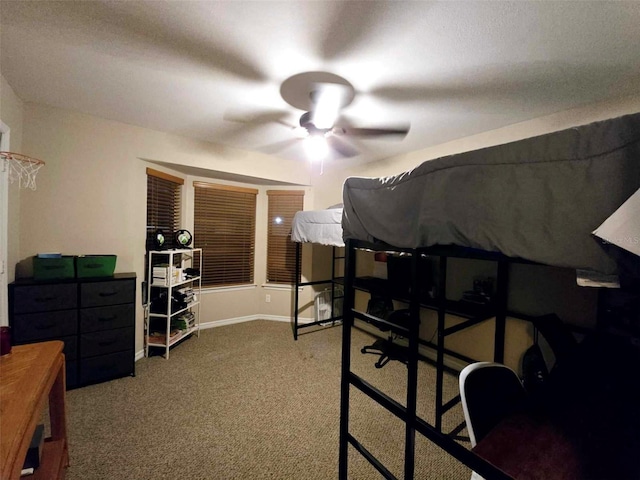 bedroom featuring carpet flooring and ceiling fan