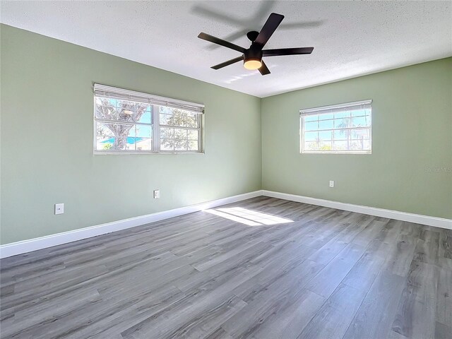 spare room featuring hardwood / wood-style floors, a textured ceiling, and a healthy amount of sunlight