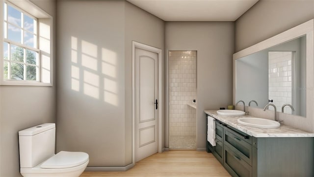 bathroom with vanity, hardwood / wood-style flooring, and toilet