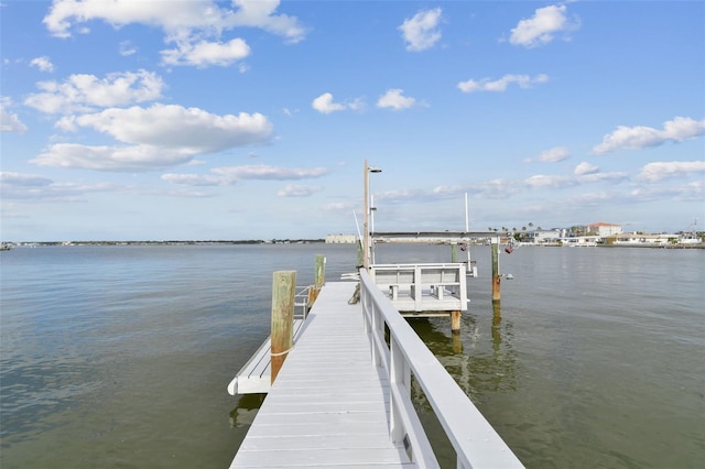 view of dock with a water view