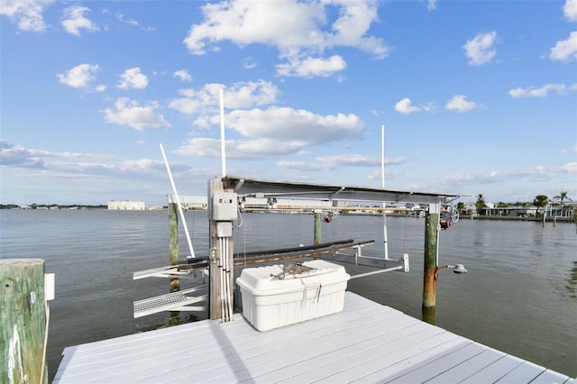 view of dock with a water view