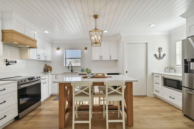 kitchen featuring appliances with stainless steel finishes, white cabinetry, and a healthy amount of sunlight