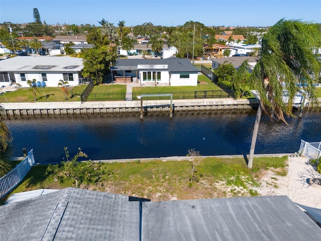 aerial view featuring a water view