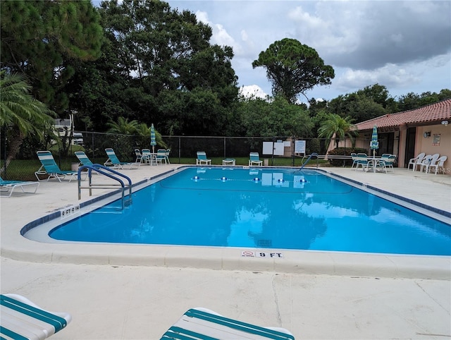 view of swimming pool with a patio