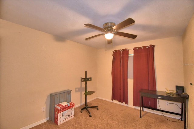 miscellaneous room featuring carpet flooring and ceiling fan