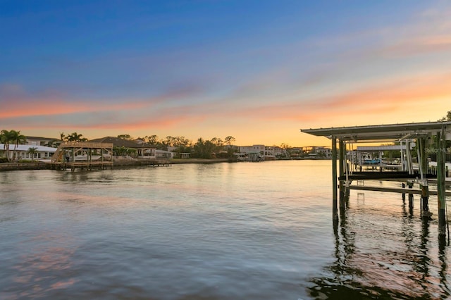 view of dock featuring a water view