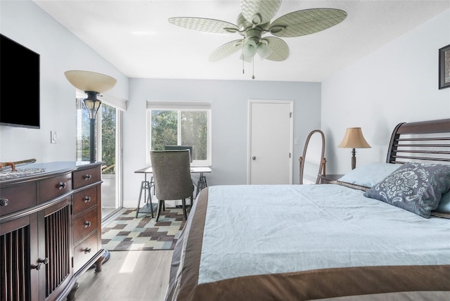 bedroom featuring ceiling fan and light hardwood / wood-style flooring