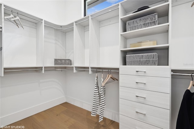 walk in closet featuring wood-type flooring