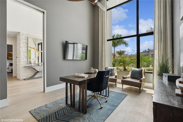 office area featuring light hardwood / wood-style flooring and a healthy amount of sunlight