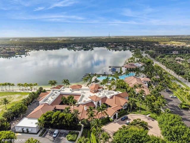 aerial view featuring a water view