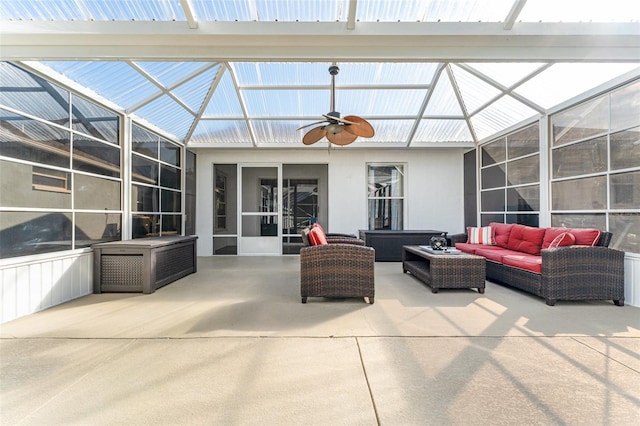 exterior space featuring ceiling fan