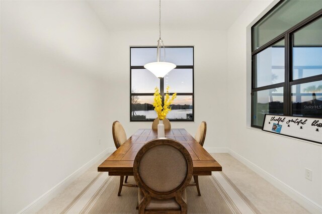 9132 Bernini Pl, Sarasota, FL 34240 - dining room with baseboards and light colored carpet