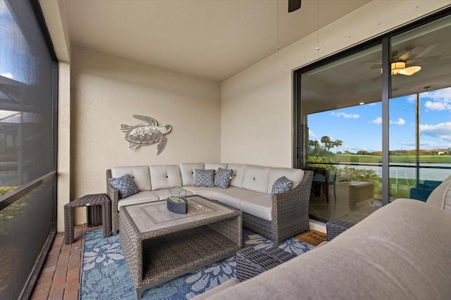 23503 Waverly Cir, Venice, FL 34293 - sunroom / solarium featuring ceiling fan, plenty of natural light, and an outdoor hangout area
