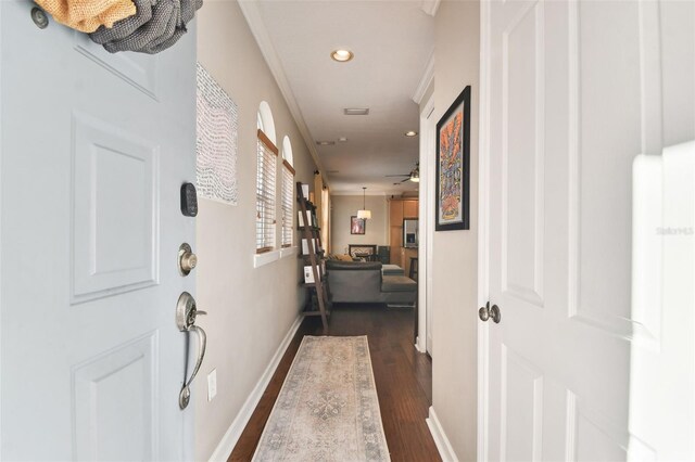 102 S Moody Ave Unit 3, Tampa, FL 33609 - hall featuring dark wood finished floors, recessed lighting, baseboards, and crown molding