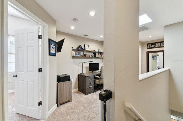 view of carpeted home office