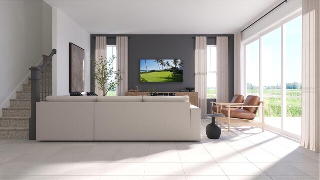 tiled living room with a wealth of natural light