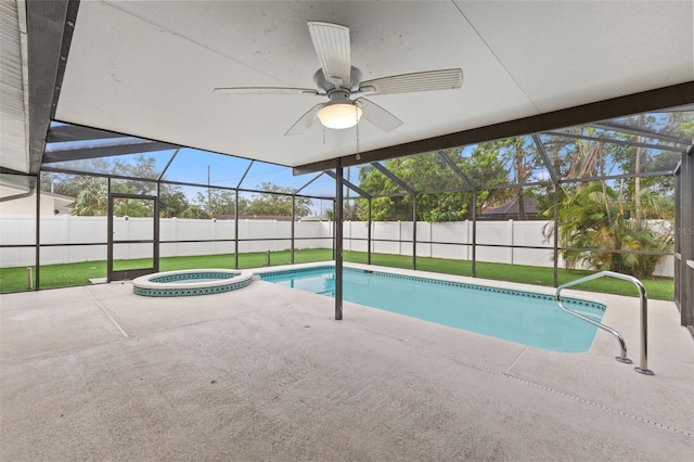 view of pool featuring a lanai and a yard