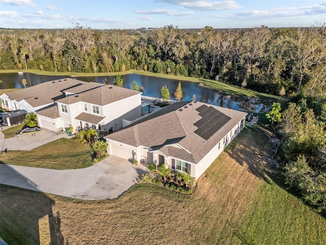 aerial view with a water view