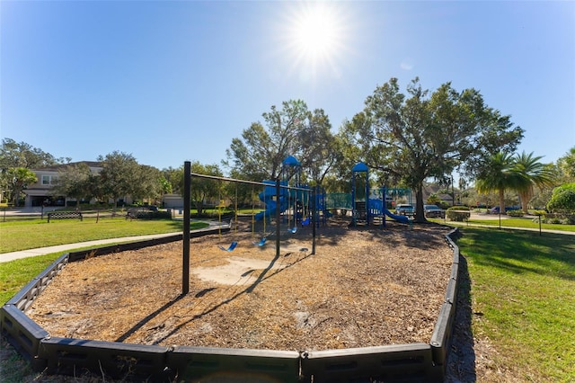 view of jungle gym with a yard