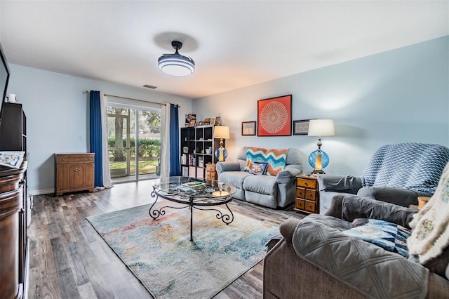 living room with hardwood / wood-style flooring