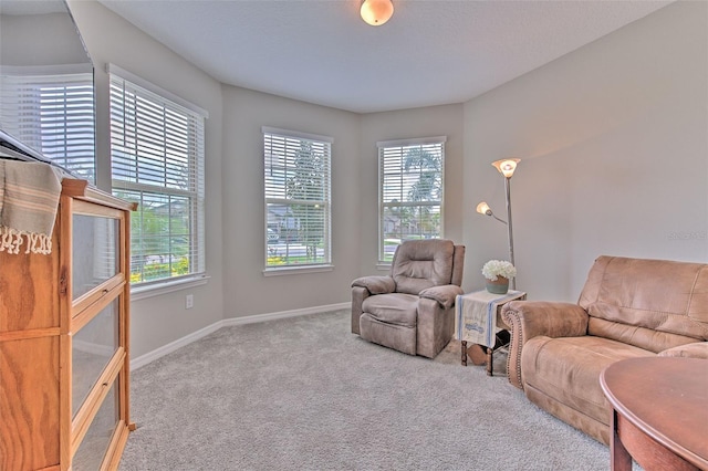 sitting room with light carpet and a wealth of natural light