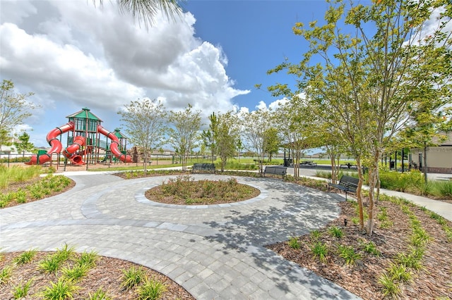 view of property's community with a playground