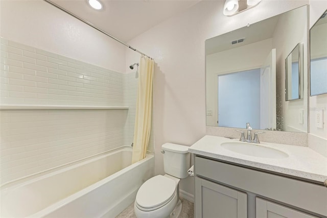 full bathroom featuring vanity, toilet, and shower / bath combo with shower curtain