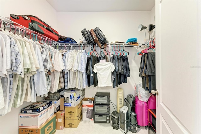 walk in closet featuring carpet